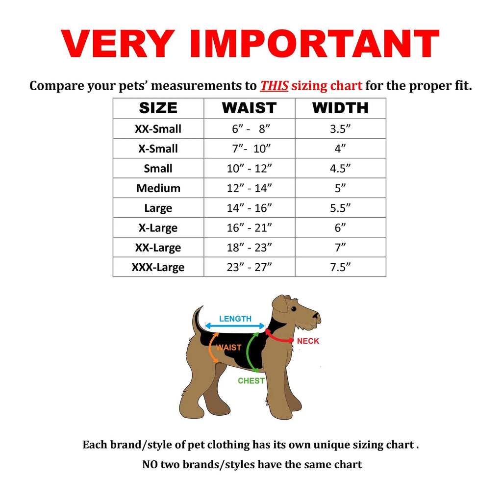 WASHABLE Dog MALE Diaper Belly Band Lined with ABSORBENT PAD Reusable Small Medium Large Breeds SINGLE Sz Xx-Small (Waist: 6" - 8")