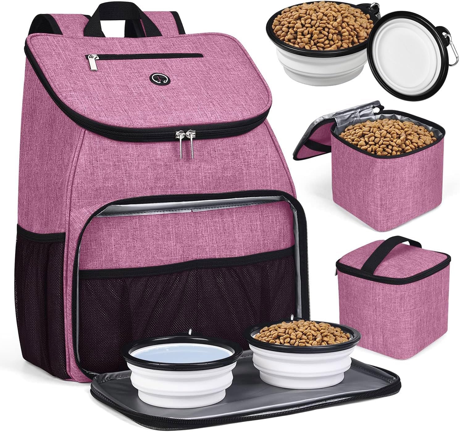 Dog Travel Bag,Airline Approved Pet Supplies Backpack, Dog Travel Backpack with 2 Silicone Collapsible Bowls and 2 Food Baskets.