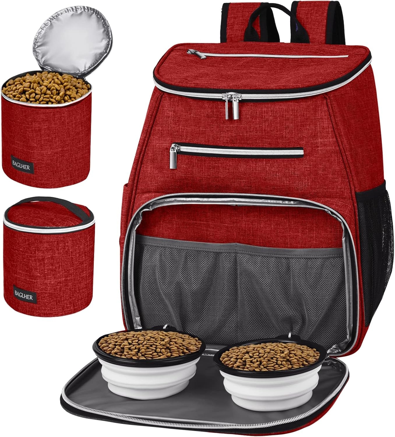 丨Dog Travel Bag Backpack, Airline Approved Pet Supplies Backpack, Dog Travel Backpack with 2 Silicone Collapsible Bowls and 2 Food Baskets. Black