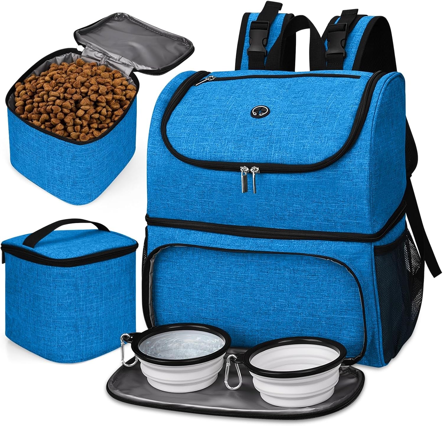 Dog Travel Bag,Airline Approved Pet Supplies Backpack, Dog Travel Backpack with 2 Silicone Collapsible Bowls and 2 Food Baskets.