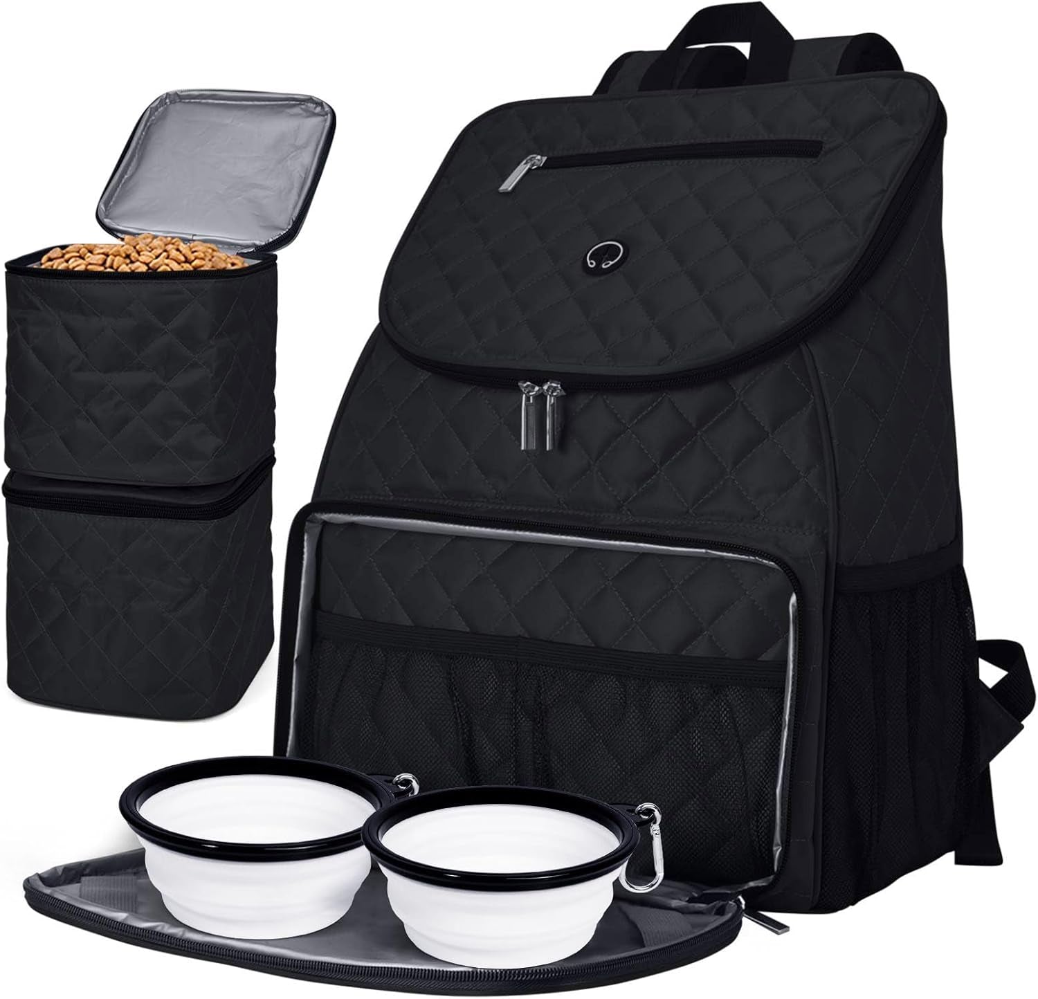 Dog Travel Bag,Airline Approved Pet Supplies Backpack, Dog Travel Backpack with 2 Silicone Collapsible Bowls and 2 Food Baskets.