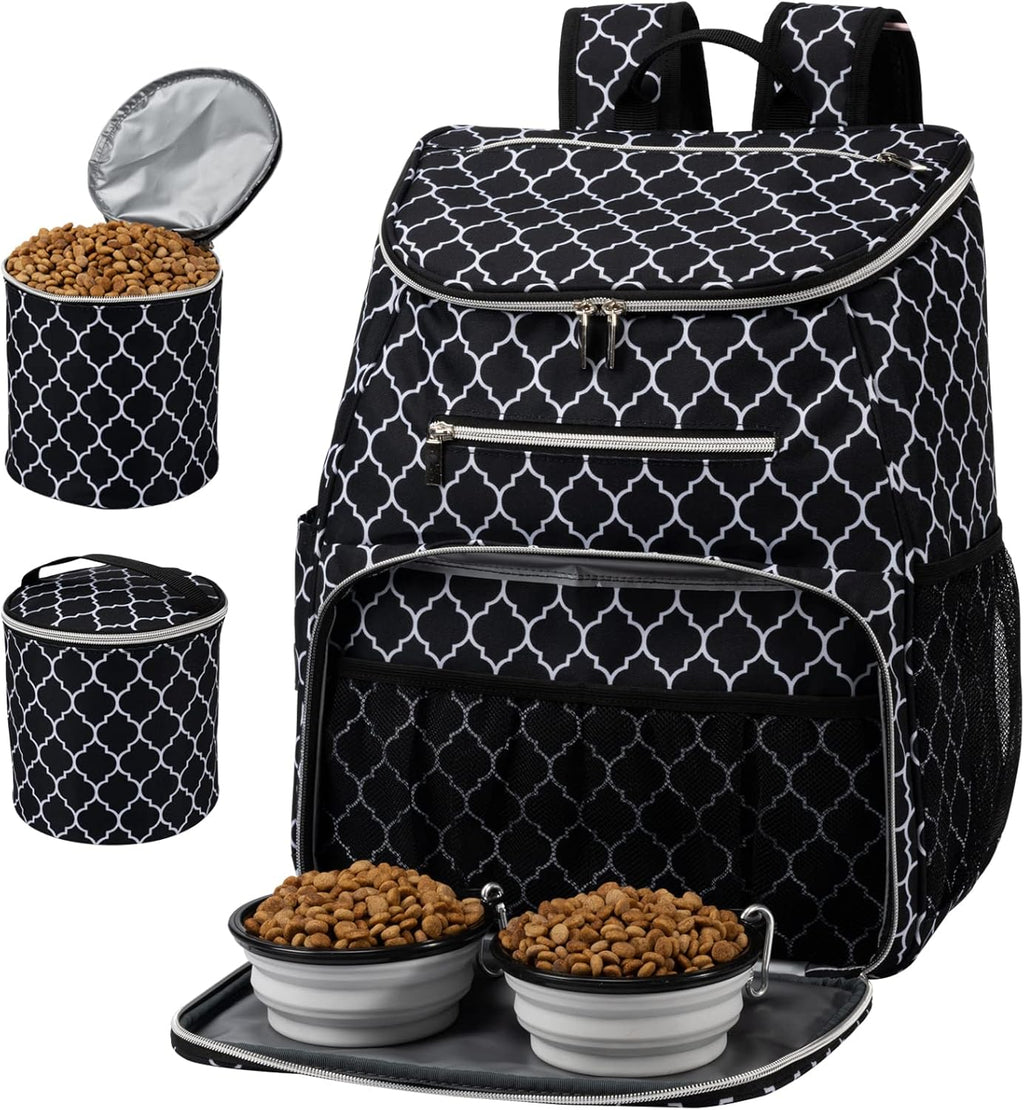 丨Dog Travel Bag Backpack, Airline Approved Pet Supplies Backpack, Dog Travel Backpack with 2 Silicone Collapsible Bowls and 2 Food Baskets. Black