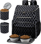 丨Dog Travel Bag Backpack, Airline Approved Pet Supplies Backpack, Dog Travel Backpack with 2 Silicone Collapsible Bowls and 2 Food Baskets. Black