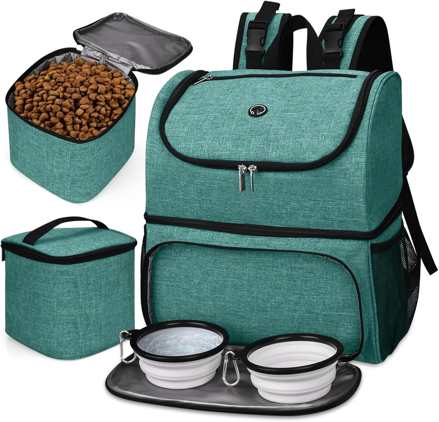 Dog Travel Bag,Airline Approved Pet Supplies Backpack, Dog Travel Backpack with 2 Silicone Collapsible Bowls and 2 Food Baskets.