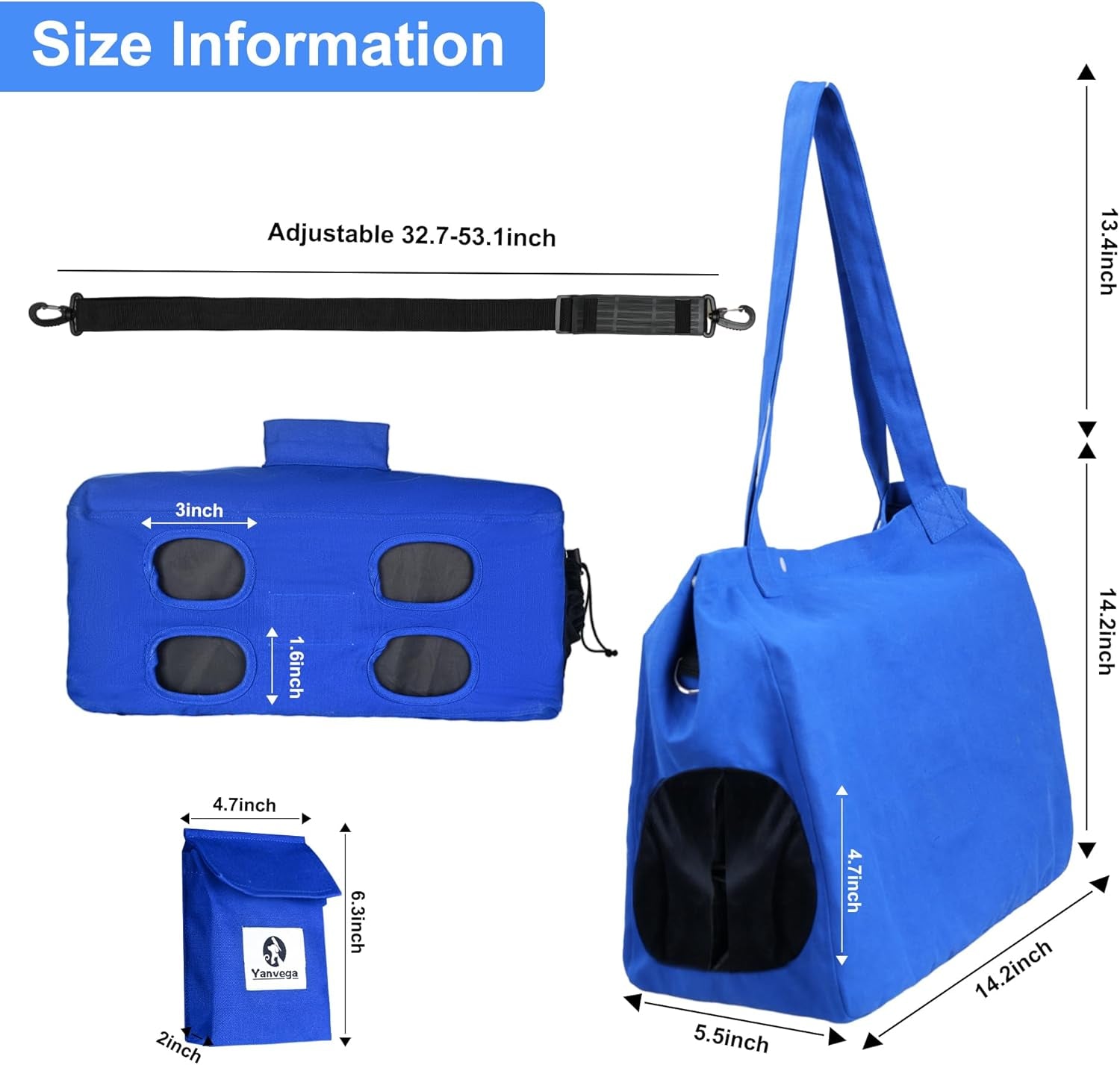 Cat Pouch Carrier Backpack - Blue Size M Soft Hand-Free Dog Travel Sling with Adjustable Harness and Storage Pocket - Suitable for 5-11 Lbs Pets