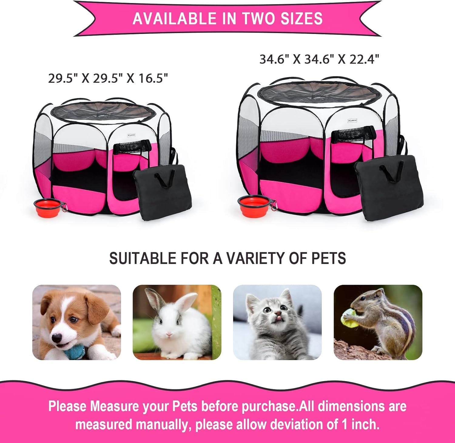 Portable Foldable Pet Playpen/Detachable Mesh Cover+Waterproof/Free Carrying Case+Free Travel Bowl/Indoor and Outdoor Use for Dog/Cat/Puppy/Rabbit