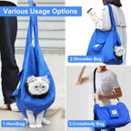 Cat Pouch Carrier Backpack - Blue Size M Soft Hand-Free Dog Travel Sling with Adjustable Harness and Storage Pocket - Suitable for 5-11 Lbs Pets