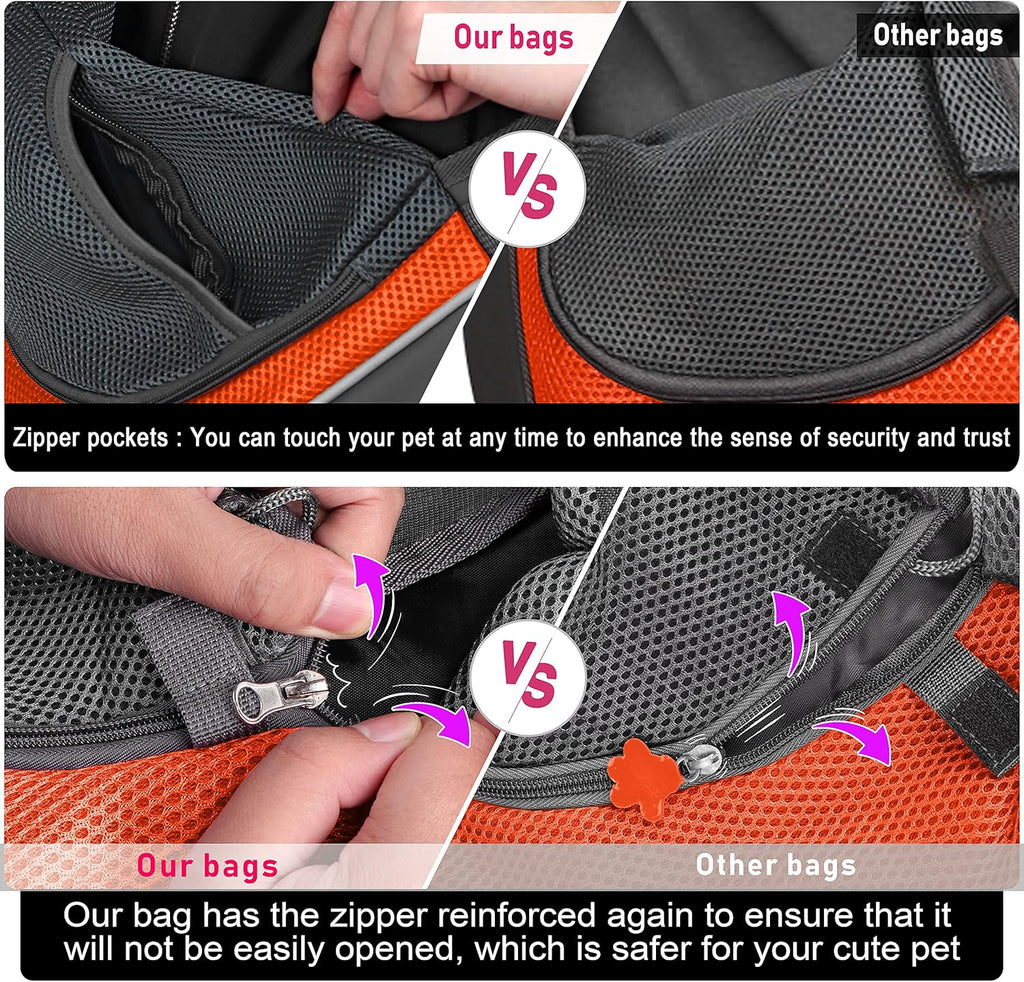 Pet Dog Sling Carrier Adjustable Strap, Zipper Opening Can Soothe Pets, Free Hands Puppy Sling Bag with Safety Leash, Small Dog Crossbody Bag for Outdoor Travel (M (Up to 10 Lbs),Orange)