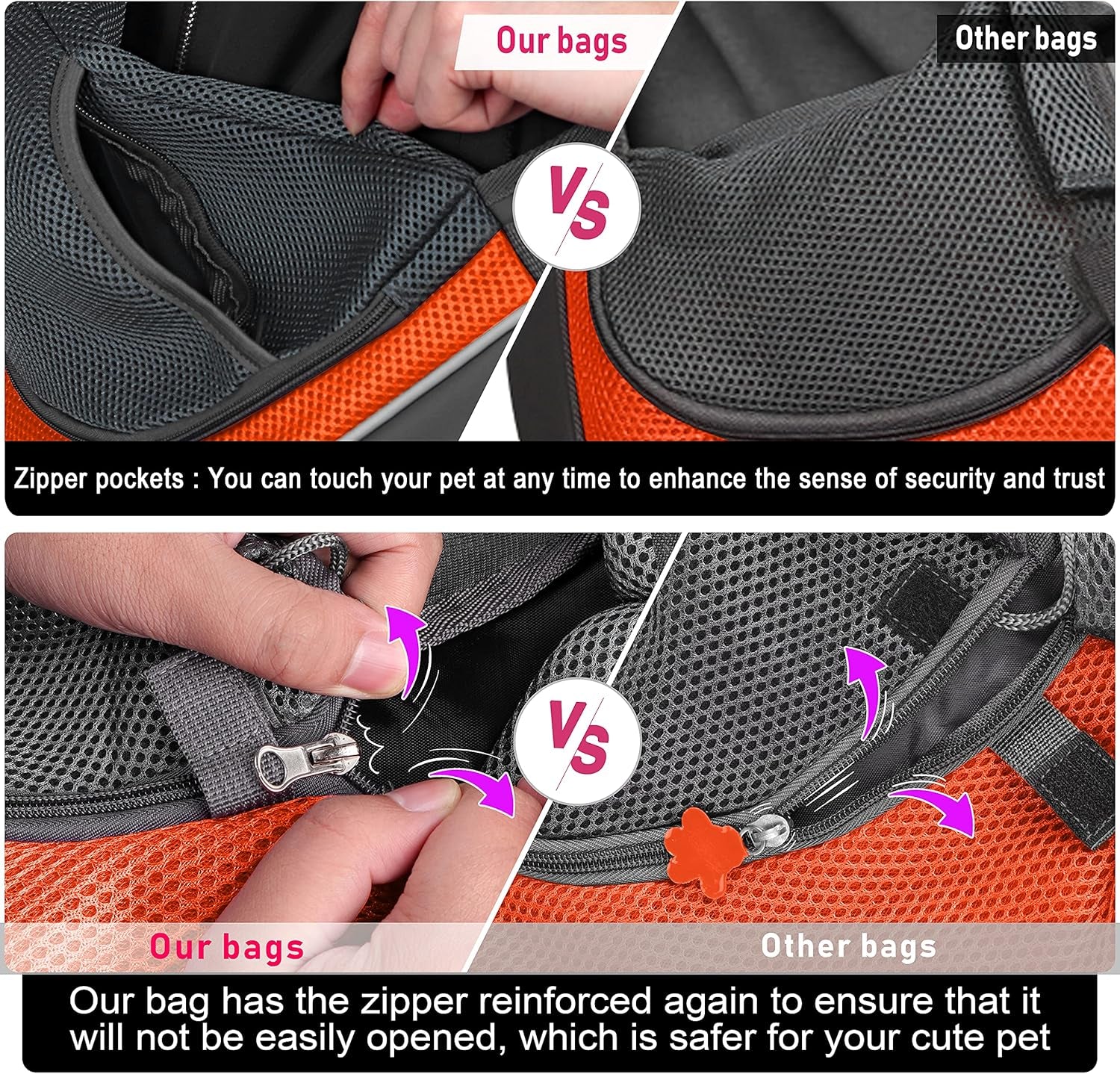 Pet Dog Sling Carrier Adjustable Strap, Zipper Opening Can Soothe Pets, Free Hands Puppy Sling Bag with Safety Leash, Small Dog Crossbody Bag for Outdoor Travel (M (Up to 10 Lbs),Orange)