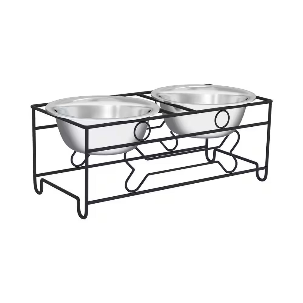 40 Oz. Stainless Steel Elevated Pet Bowls with 6.5 In. Tall Stand (Set of 2)
