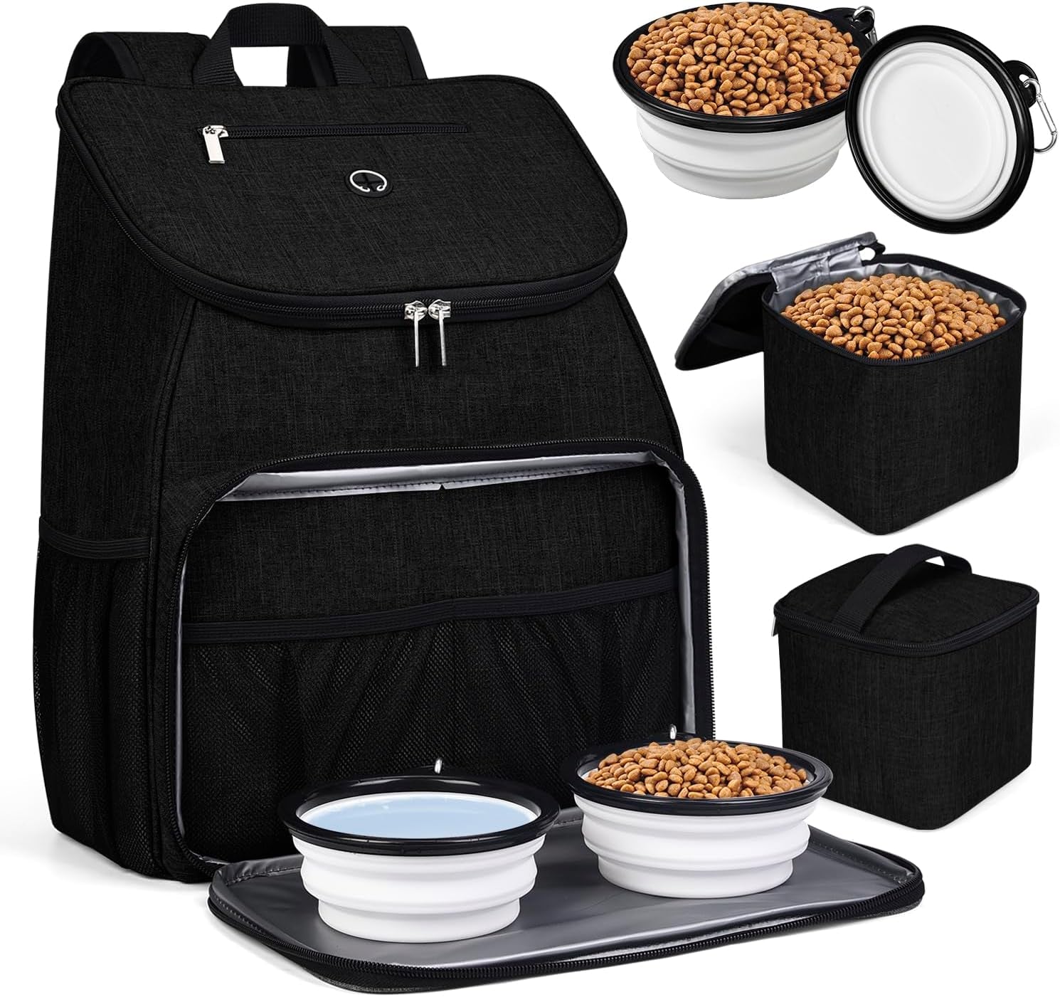 Dog Travel Bag,Airline Approved Pet Supplies Backpack, Dog Travel Backpack with 2 Silicone Collapsible Bowls and 2 Food Baskets.