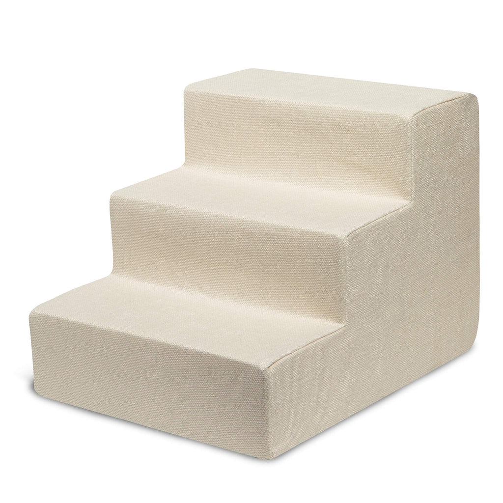 Foam Pet Steps for Small Dogs and Cats, Portable Ramp Stairs for Couch, Sofa, and High Bed Climbing, Non-Slip Balanced Indoor Step Support, Paw Safe - Ivory, 3-Step (H: 13.5")