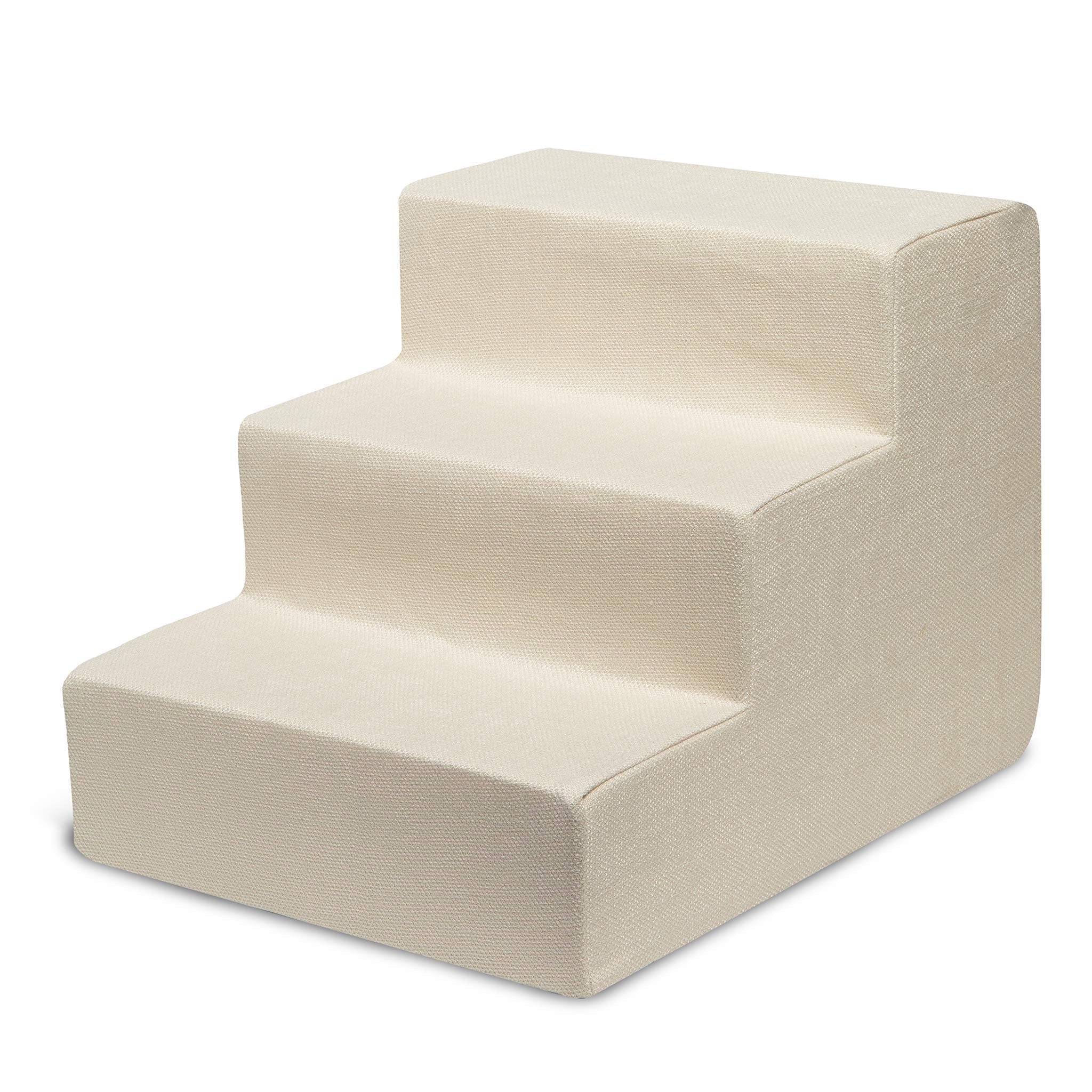Foam Pet Steps for Small Dogs and Cats, Portable Ramp Stairs for Couch, Sofa, and High Bed Climbing, Non-Slip Balanced Indoor Step Support, Paw Safe - Ivory, 3-Step (H: 13.5")
