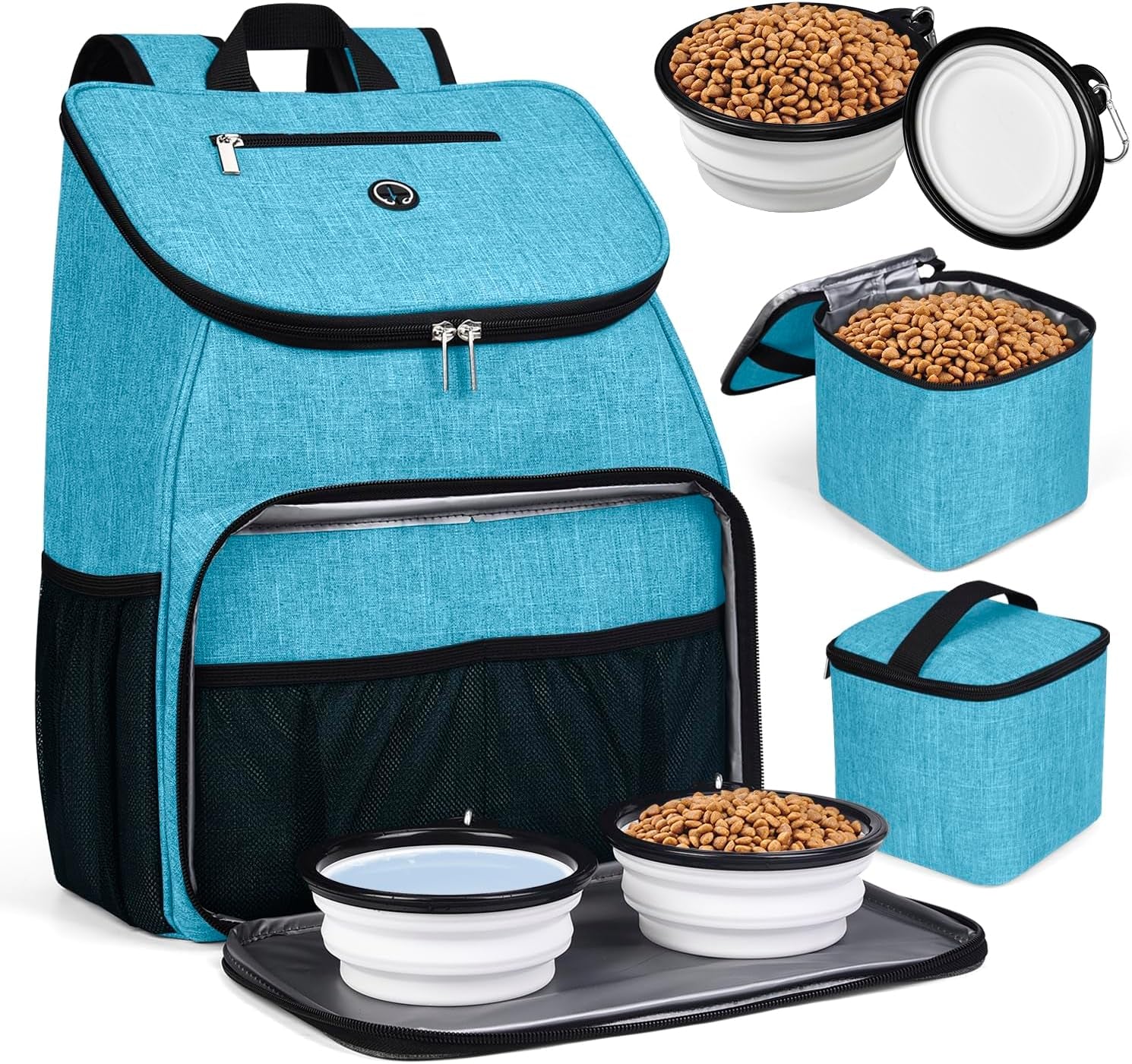 Dog Travel Bag,Airline Approved Pet Supplies Backpack, Dog Travel Backpack with 2 Silicone Collapsible Bowls and 2 Food Baskets.