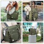 Dog Purse Carrier, Dog Carrier with Pockets for Small Dogs, Fits Dogs 5.5 Lbs to 11 Lbs, Cat and Puppies Tote Bag, Outing, Travel, Vet, Green