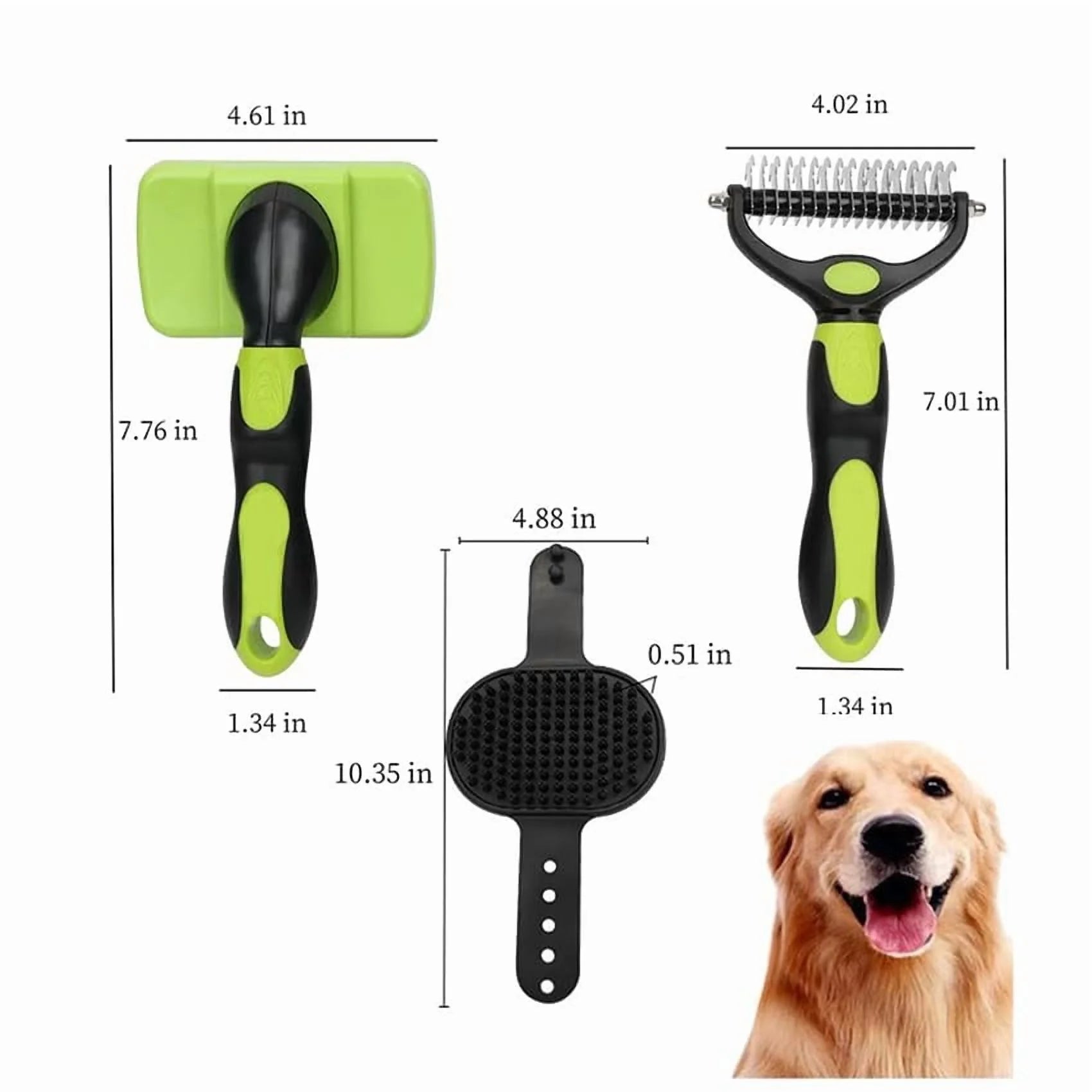 3PCS Dog Grooming Kit - Deshedding Brush, Slicker Brush, Bath Brush and Comb for Pet Supplies (Green Black)