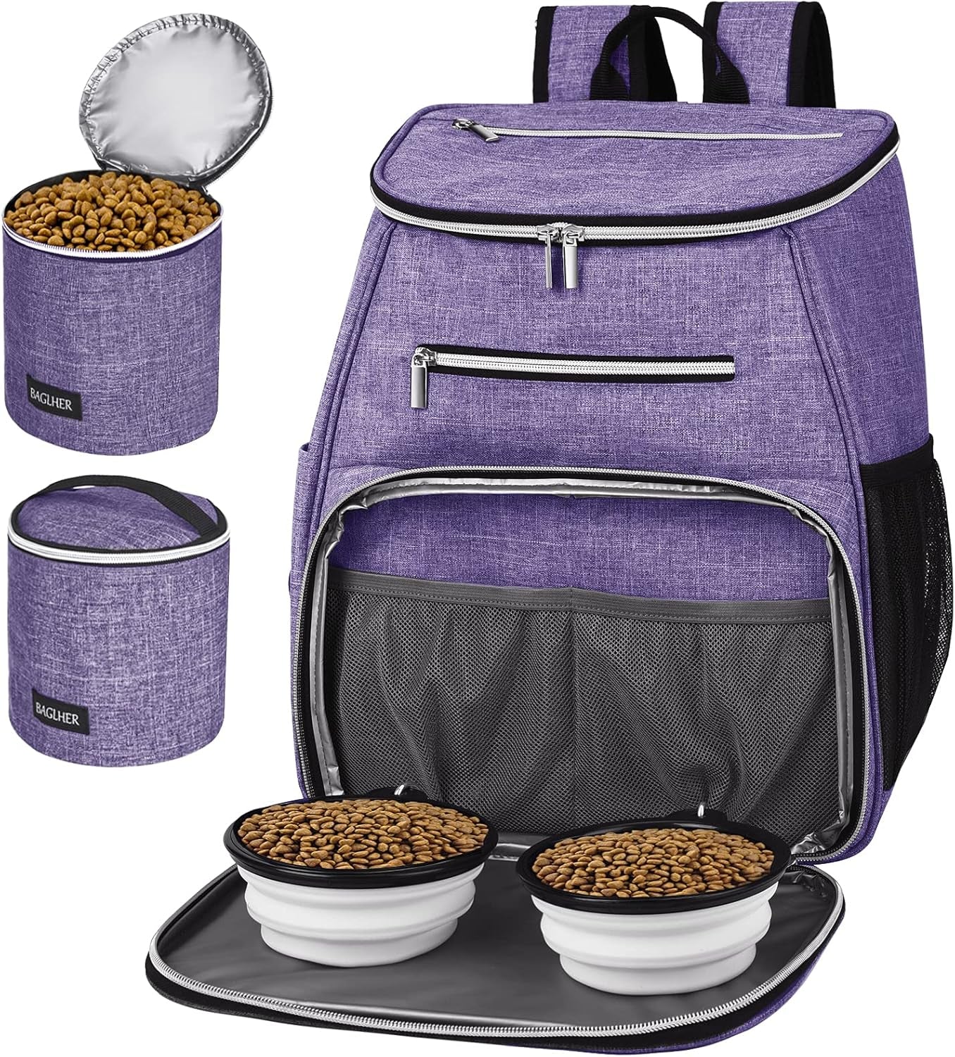 丨Dog Travel Bag Backpack, Airline Approved Pet Supplies Backpack, Dog Travel Backpack with 2 Silicone Collapsible Bowls and 2 Food Baskets. Black