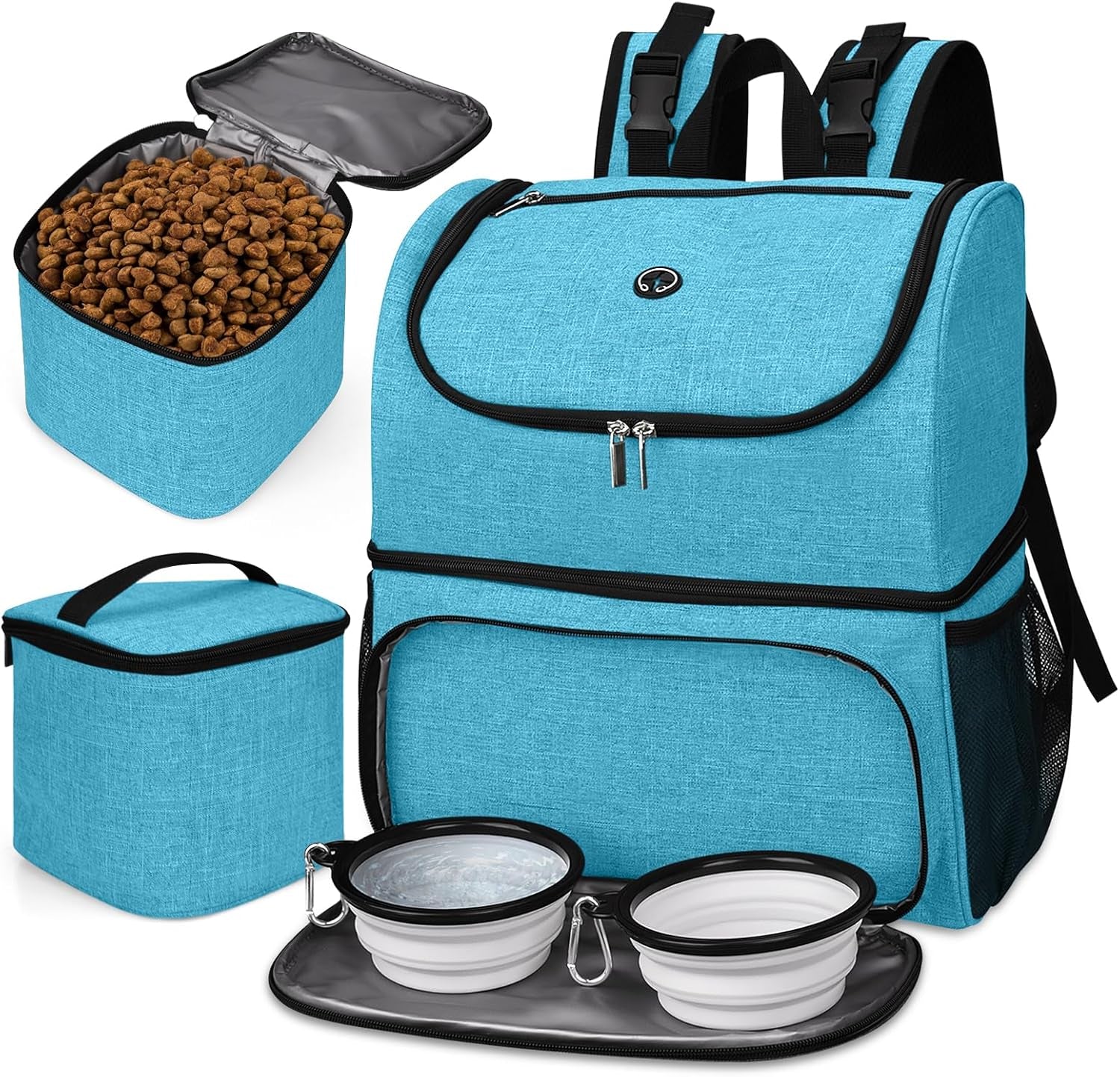 Dog Travel Bag,Airline Approved Pet Supplies Backpack, Dog Travel Backpack with 2 Silicone Collapsible Bowls and 2 Food Baskets.