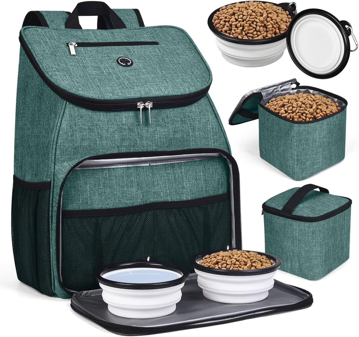 Dog Travel Bag,Airline Approved Pet Supplies Backpack, Dog Travel Backpack with 2 Silicone Collapsible Bowls and 2 Food Baskets.