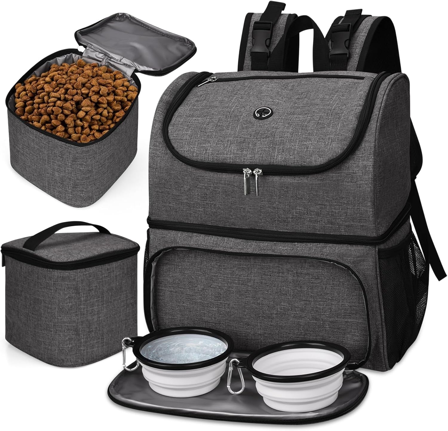 Dog Travel Bag,Airline Approved Pet Supplies Backpack, Dog Travel Backpack with 2 Silicone Collapsible Bowls and 2 Food Baskets.