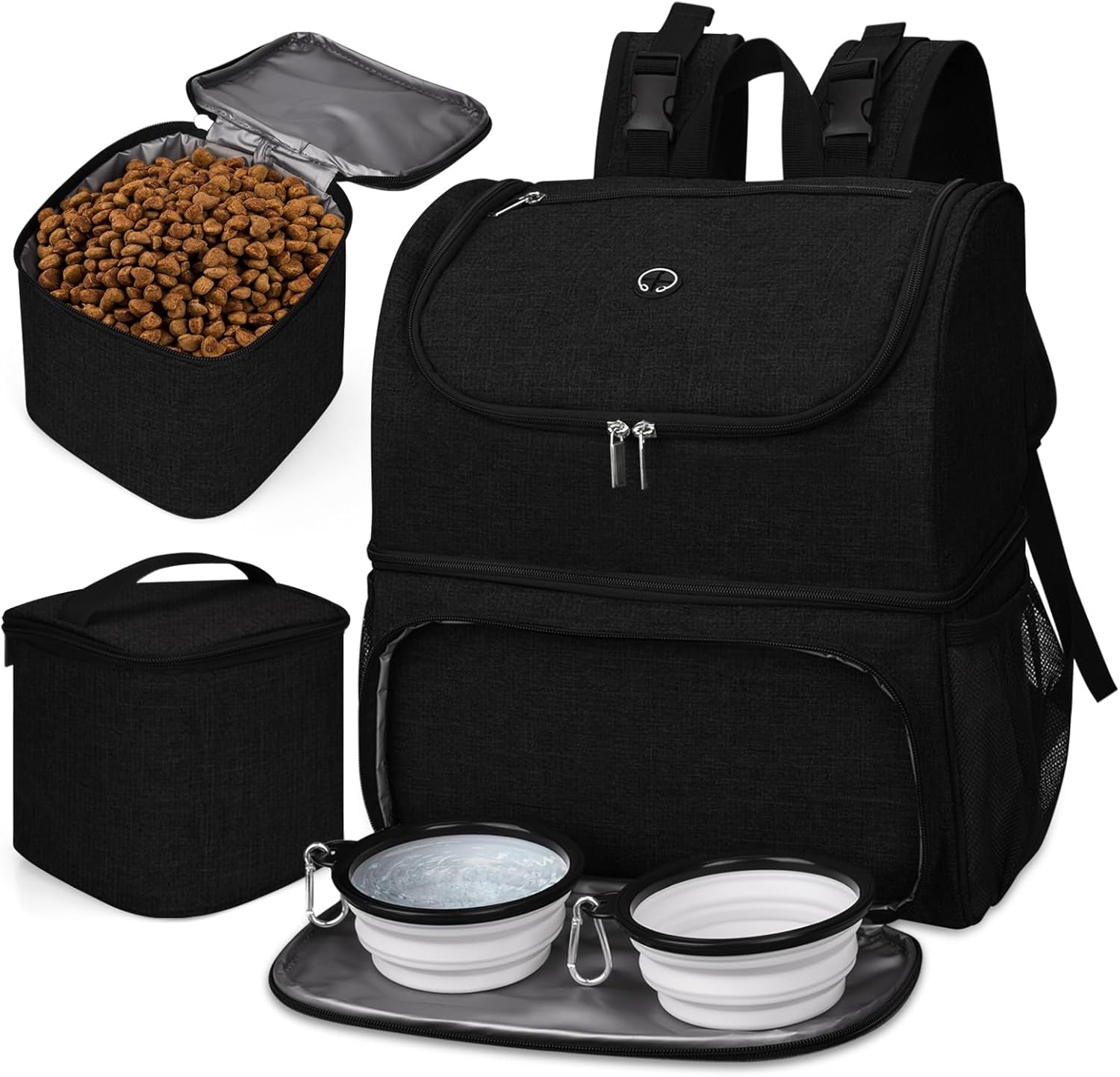 Dog Travel Bag,Airline Approved Pet Supplies Backpack, Dog Travel Backpack with 2 Silicone Collapsible Bowls and 2 Food Baskets.