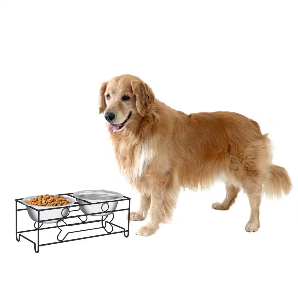 40 Oz. Stainless Steel Elevated Pet Bowls with 6.5 In. Tall Stand (Set of 2)