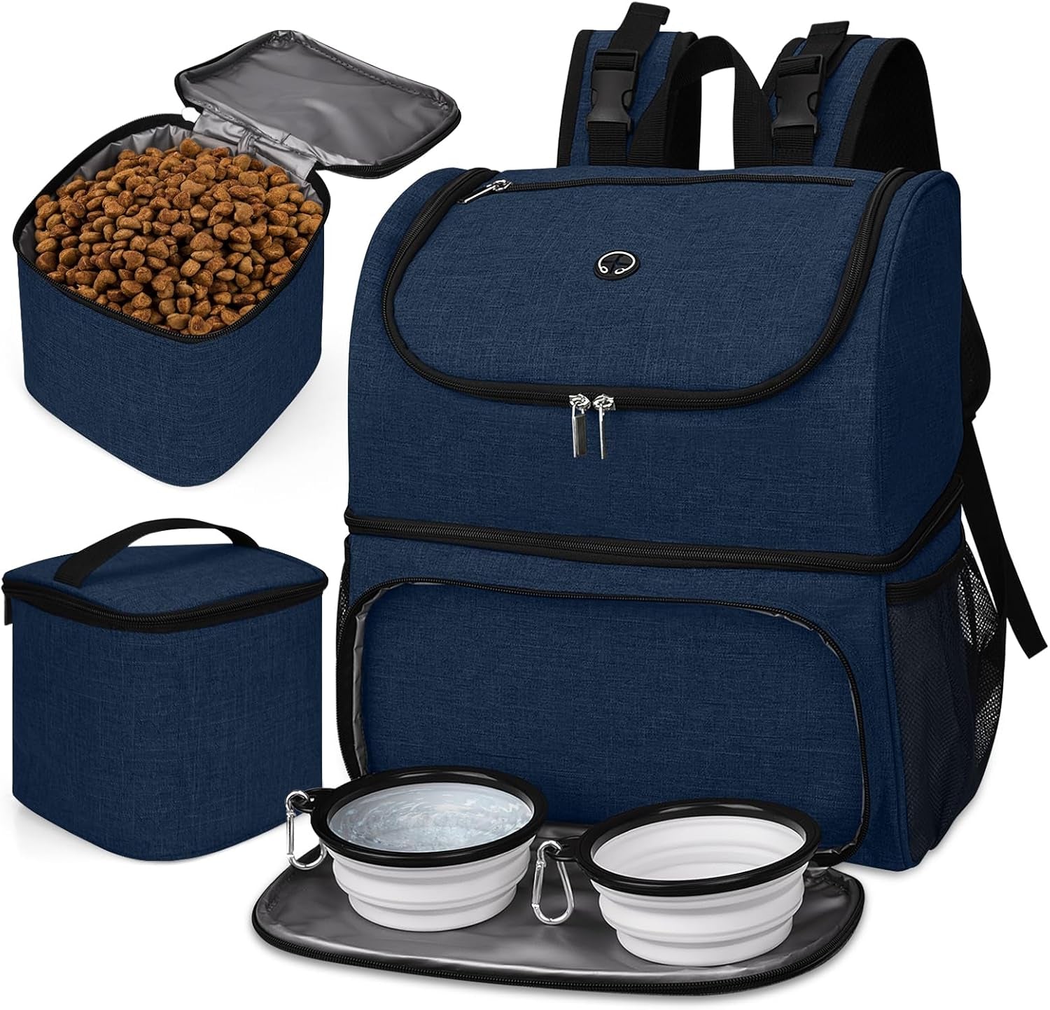 Dog Travel Bag,Airline Approved Pet Supplies Backpack, Dog Travel Backpack with 2 Silicone Collapsible Bowls and 2 Food Baskets.