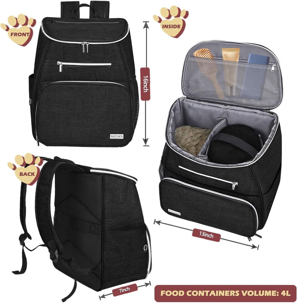 丨Dog Travel Bag Backpack, Airline Approved Pet Supplies Backpack, Dog Travel Backpack with 2 Silicone Collapsible Bowls and 2 Food Baskets. Black
