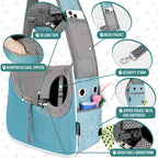 Small Dog Sling Carrier, Soft-Sided Crossbody Puppy Carrying Purse Bag, Adjustable Sling Pet Pouch to Wear Medium Dog Cat Travel, Dog Bag for Traveling, Breathable, Poop Bag Dispenser, Blue