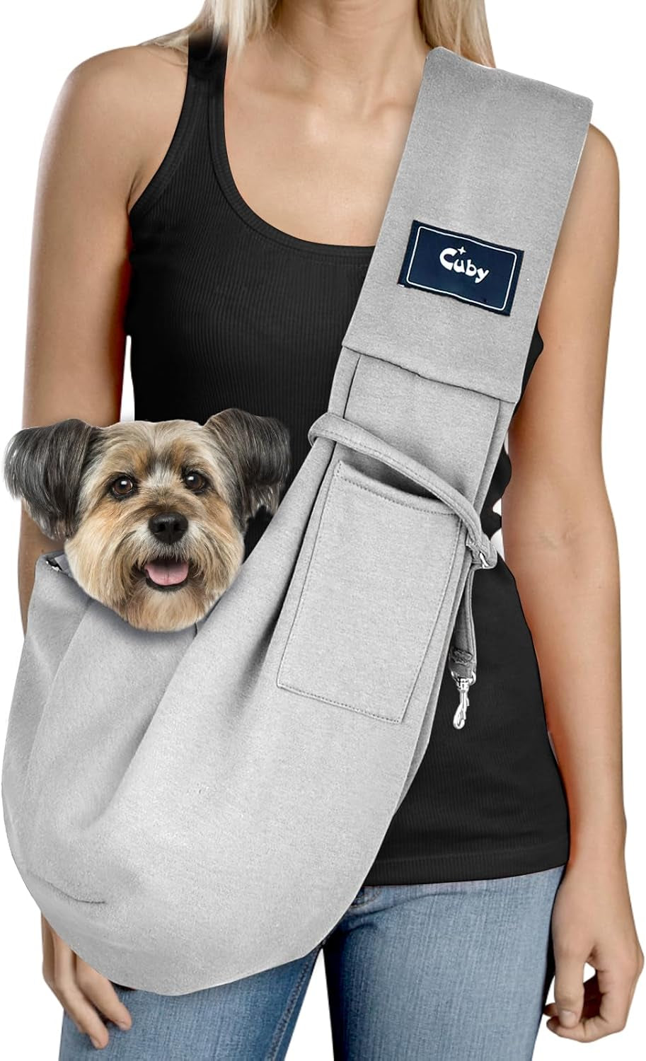 Dog and Cat Sling Carrier - Hands Free Reversible Pet Papoose Bag - Soft Pouch and Tote Design - Suitable for Puppy, Small Dogs Cats Outdoor (Grey, Adjust Strap 1.0)