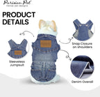 Denim Overall - Blue Dog Jeans Outfit - Breathable Puppy Jumpsuit Costumes - Machine Washable Overall for Dogs - Dog Clothes for Small Dogs - S