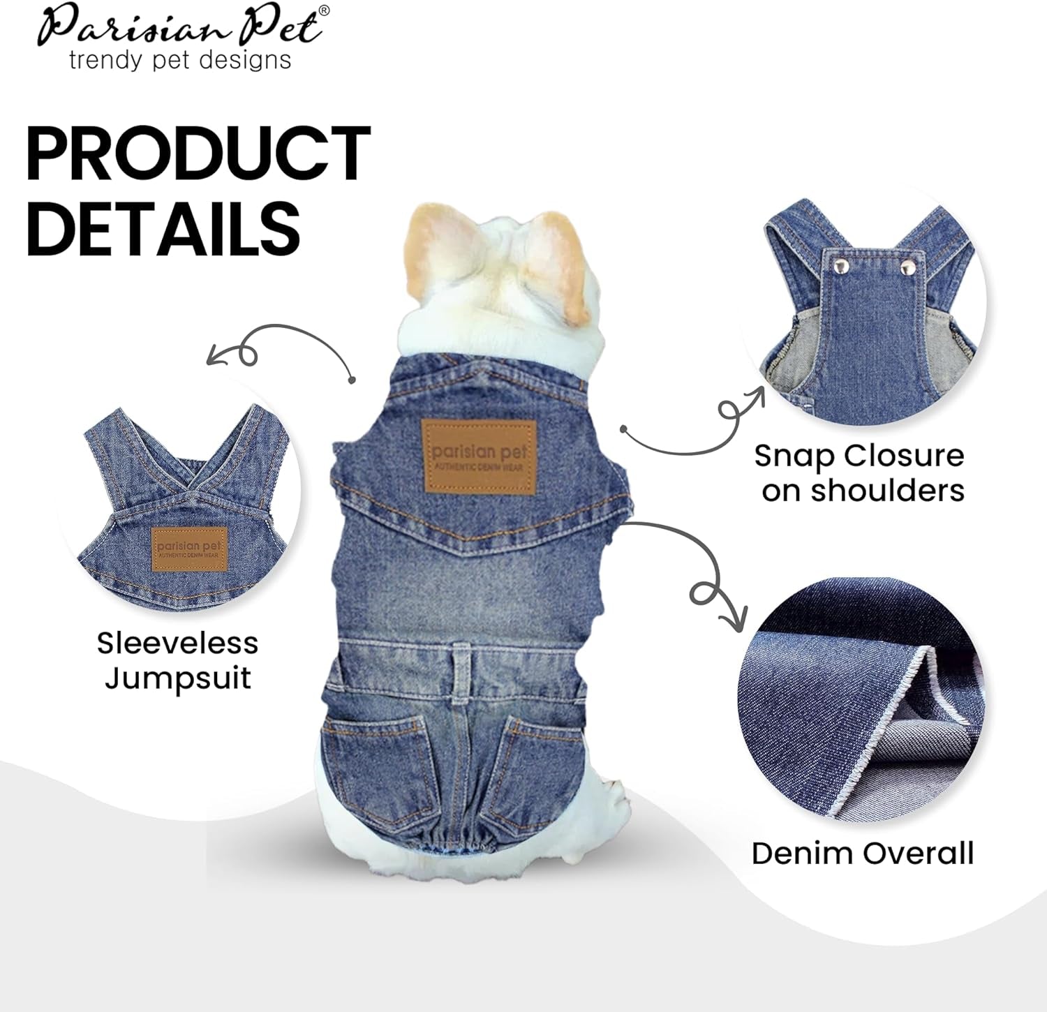Denim Overall - Blue Dog Jeans Outfit - Breathable Puppy Jumpsuit Costumes - Machine Washable Overall for Dogs - Dog Clothes for Small Dogs - S
