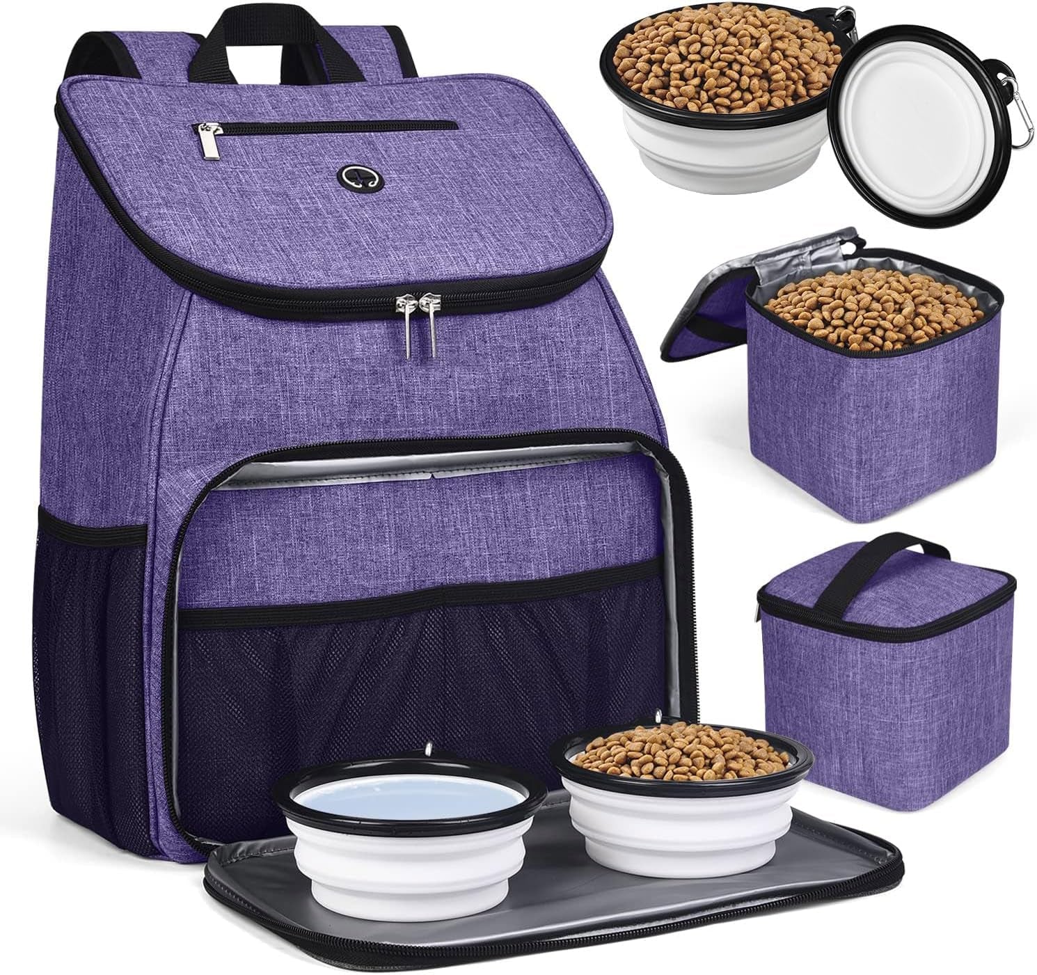 Dog Travel Bag,Airline Approved Pet Supplies Backpack, Dog Travel Backpack with 2 Silicone Collapsible Bowls and 2 Food Baskets.