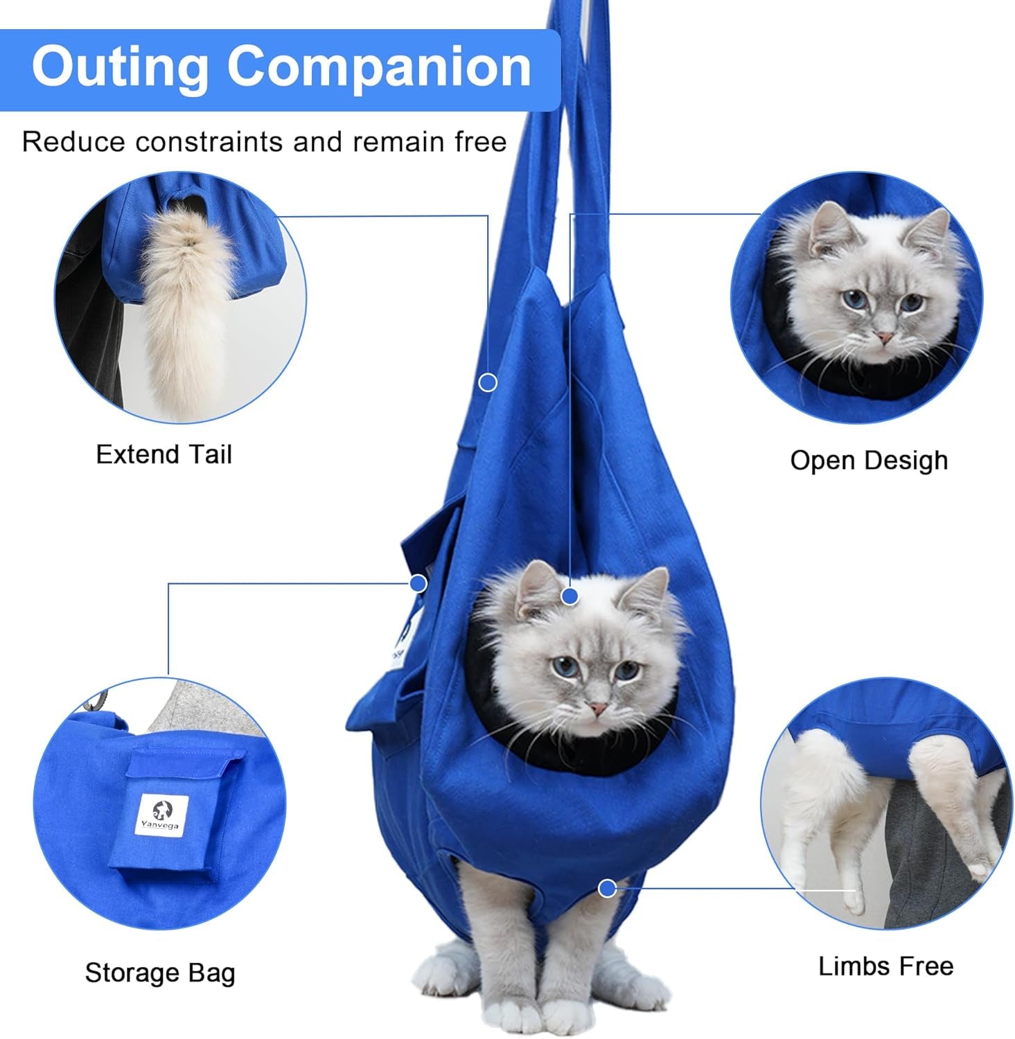 Cat Pouch Carrier Backpack - Blue Size M Soft Hand-Free Dog Travel Sling with Adjustable Harness and Storage Pocket - Suitable for 5-11 Lbs Pets