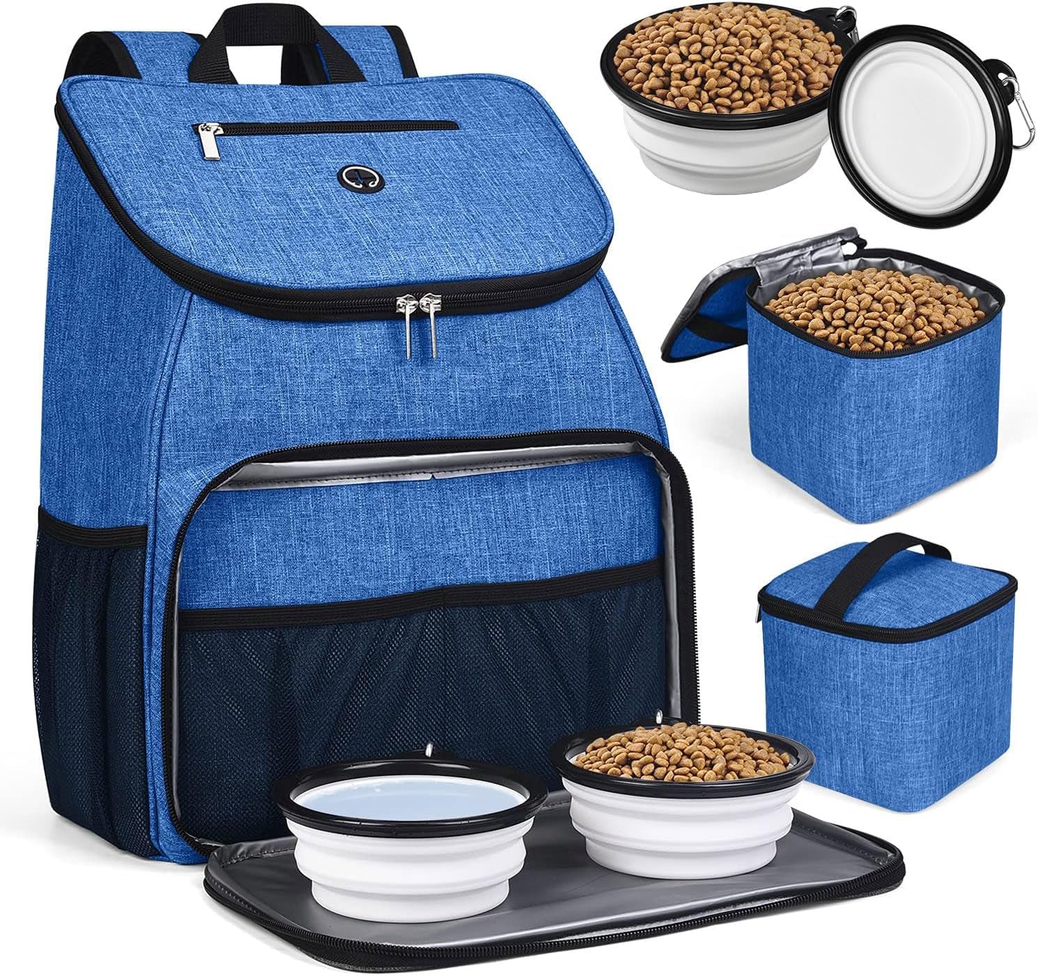 Dog Travel Bag,Airline Approved Pet Supplies Backpack, Dog Travel Backpack with 2 Silicone Collapsible Bowls and 2 Food Baskets.