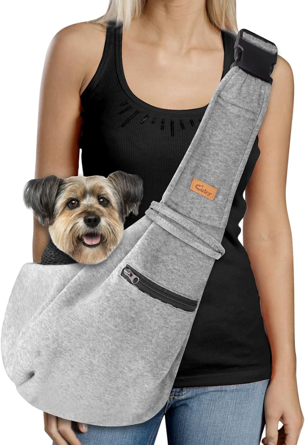 Dog and Cat Sling Carrier - Hands Free Reversible Pet Papoose Bag - Soft Pouch and Tote Design - Suitable for Puppy, Small Dogs Cats Outdoor (Grey, Adjust Strap 1.0)