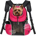 Pet Dog Carrier Backpack Small Dog Front Backpack Ventilated Mesh Dog Travel Back Pack with Safety Belt for Travel Hiking Cycling Outdoor Adventures (Size L: 10-14 Lbs, Rethink Pink)