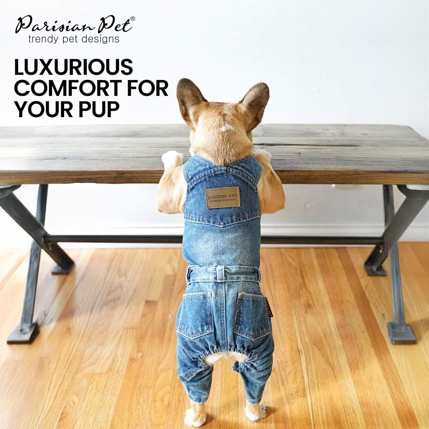Denim Overall - Blue Dog Jeans Outfit - Breathable Puppy Jumpsuit Costumes - Machine Washable Overall for Dogs - Dog Clothes for Small Dogs - S