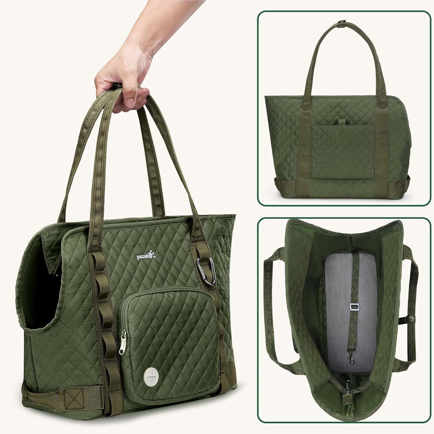 Dog Purse Carrier, Dog Carrier with Pockets for Small Dogs, Fits Dogs 5.5 Lbs to 11 Lbs, Cat and Puppies Tote Bag, Outing, Travel, Vet, Green