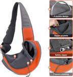 Pet Dog Sling Carrier Adjustable Strap, Zipper Opening Can Soothe Pets, Free Hands Puppy Sling Bag with Safety Leash, Small Dog Crossbody Bag for Outdoor Travel (M (Up to 10 Lbs),Orange)