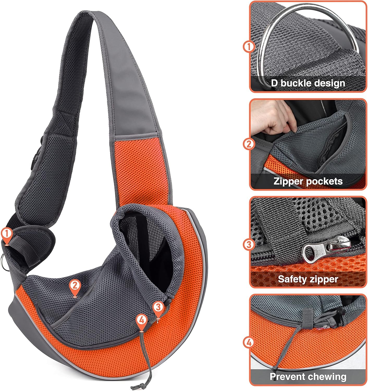 Pet Dog Sling Carrier Adjustable Strap, Zipper Opening Can Soothe Pets, Free Hands Puppy Sling Bag with Safety Leash, Small Dog Crossbody Bag for Outdoor Travel (M (Up to 10 Lbs),Orange)