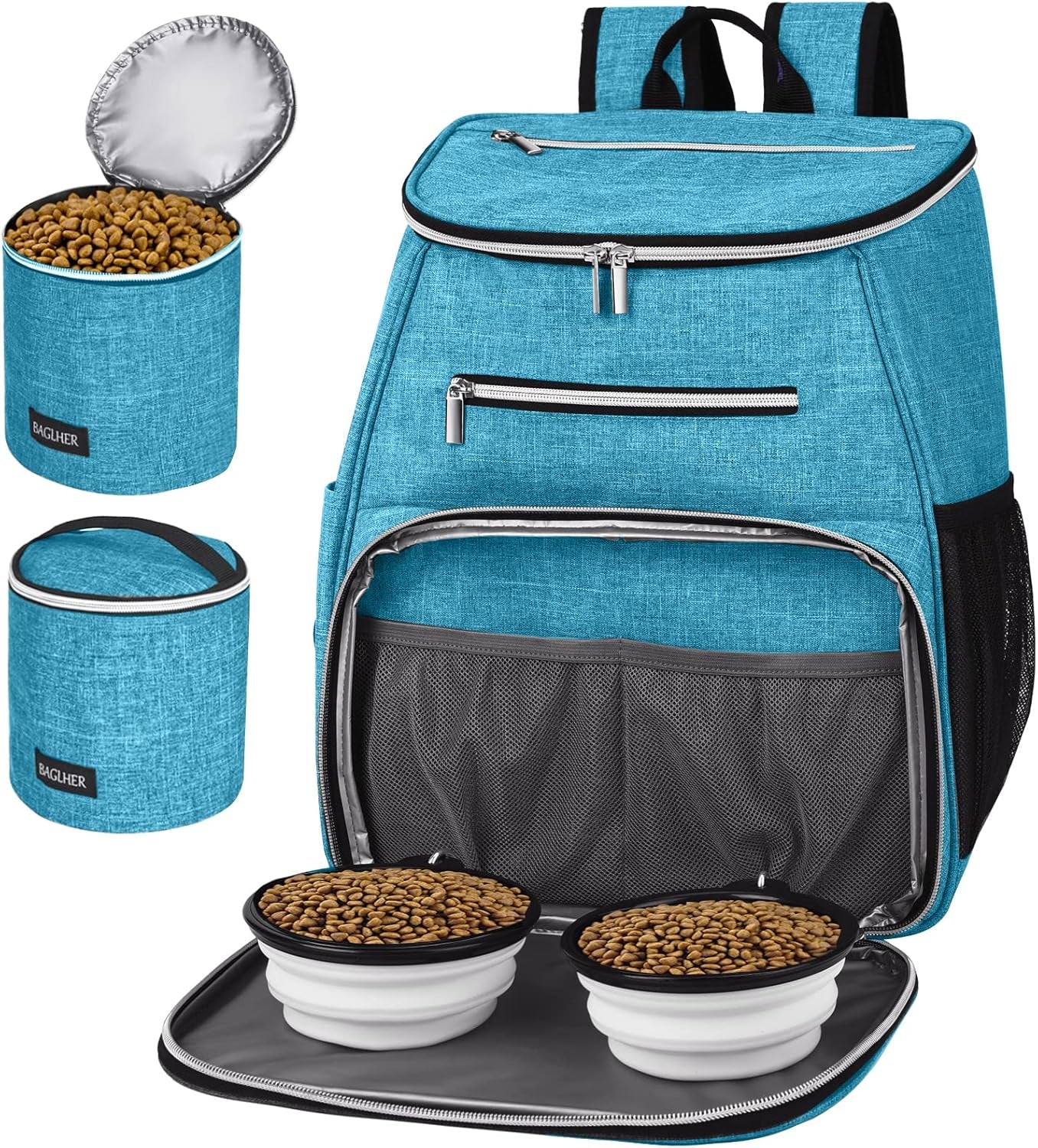 丨Dog Travel Bag Backpack, Airline Approved Pet Supplies Backpack, Dog Travel Backpack with 2 Silicone Collapsible Bowls and 2 Food Baskets. Black
