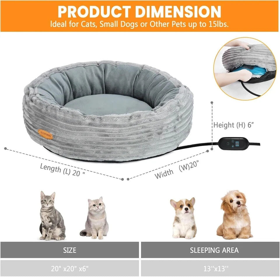 Heated Cat Bed for Indoor Cats, 20’’ Electric Cat Heated Bed Pet Warming Bed For