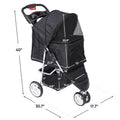 Foldable Dog Stroller 3 Wheels Pet Stroller for Dog / Cat Durable Travel Carrier with Storage Basket - Black