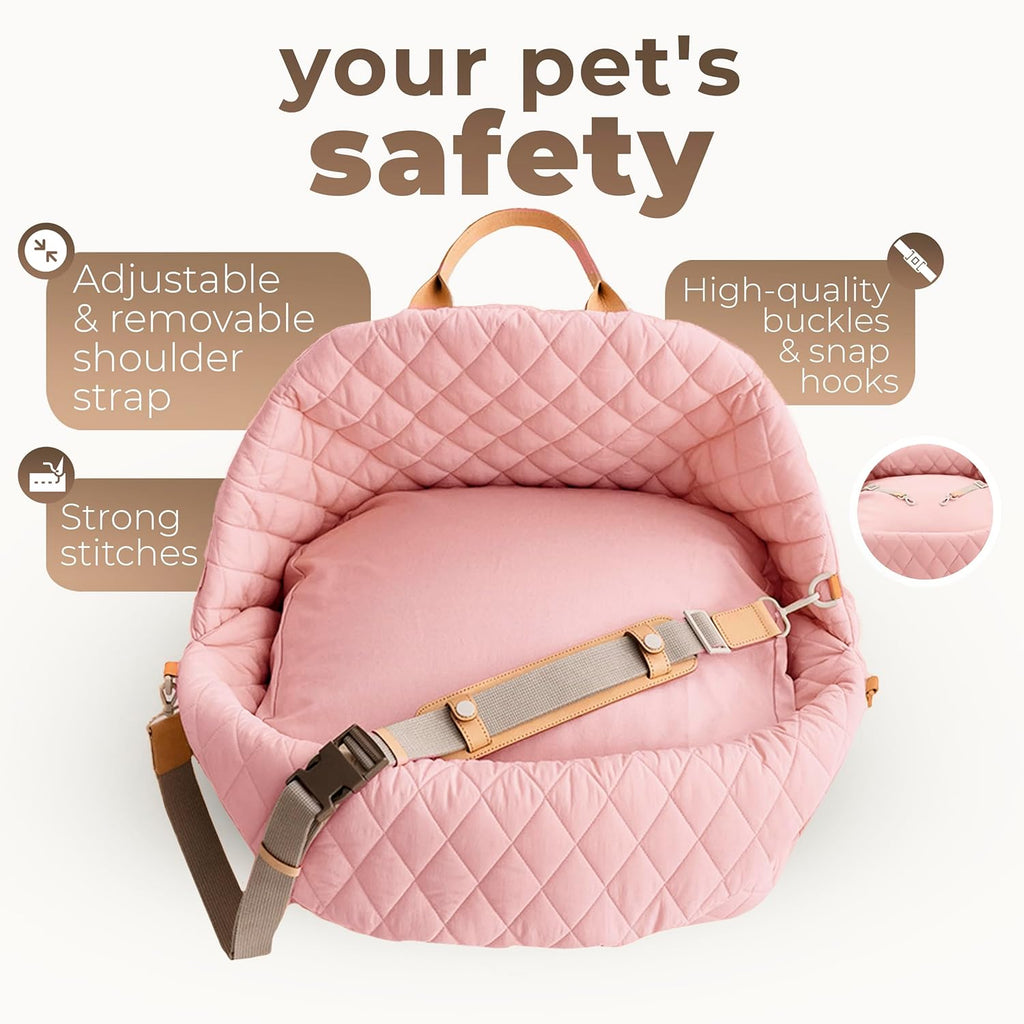 Dog Car Seat for Small Dogs – 3-In-1 Travel Carrier, Booster & Dog Bed for Car – Washable, Anti-Slip, Safety Straps – Fits Front & Back Seats – Cozy Pet Car Seat up to 25 Lbs – Pink