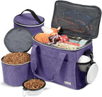 Dog Travel Bag for Supplies - Double-Layer Airline Approved Weekend Pet Travel Organizer Set for Dog and Cat Tote with 2 Pet Food Containers and 2 Collapsible Silicone Bowls Grey