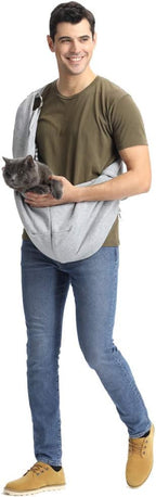 Dog and Cat Sling Carrier - Hands Free Reversible Pet Papoose Bag - Soft Pouch and Tote Design - Suitable for Puppy, Small Dogs Cats Outdoor (Grey, Adjust Strap 1.0)
