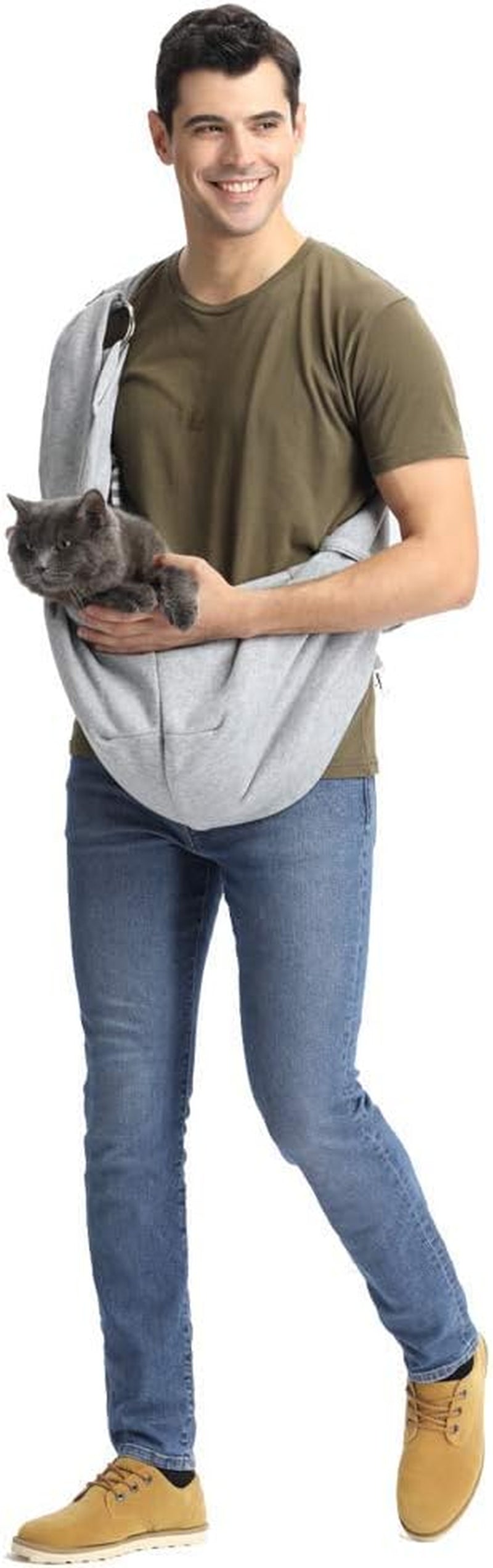 Dog and Cat Sling Carrier - Hands Free Reversible Pet Papoose Bag - Soft Pouch and Tote Design - Suitable for Puppy, Small Dogs Cats Outdoor (Grey, Adjust Strap 1.0)
