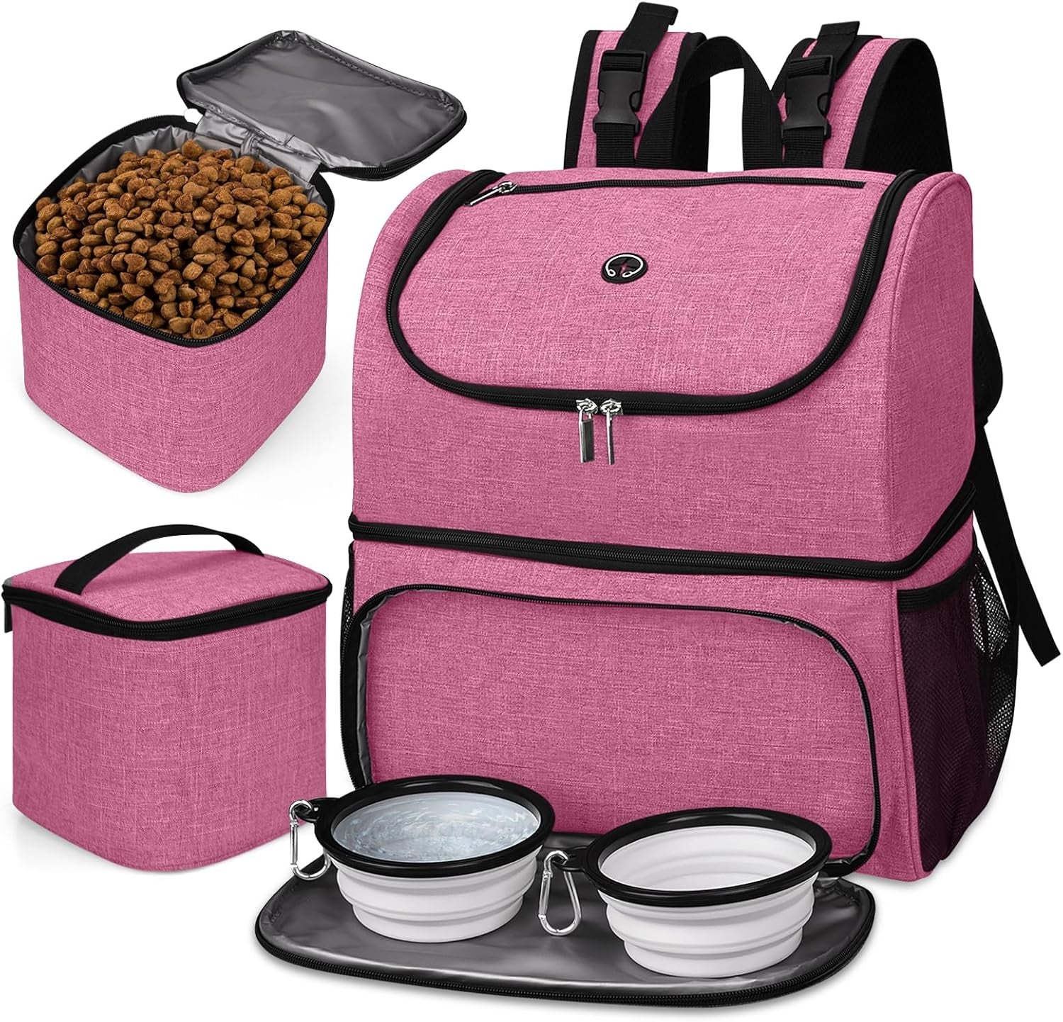 Dog Travel Bag,Airline Approved Pet Supplies Backpack, Dog Travel Backpack with 2 Silicone Collapsible Bowls and 2 Food Baskets.