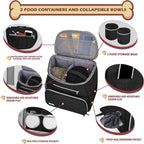 丨Dog Travel Bag Backpack, Airline Approved Pet Supplies Backpack, Dog Travel Backpack with 2 Silicone Collapsible Bowls and 2 Food Baskets. Black